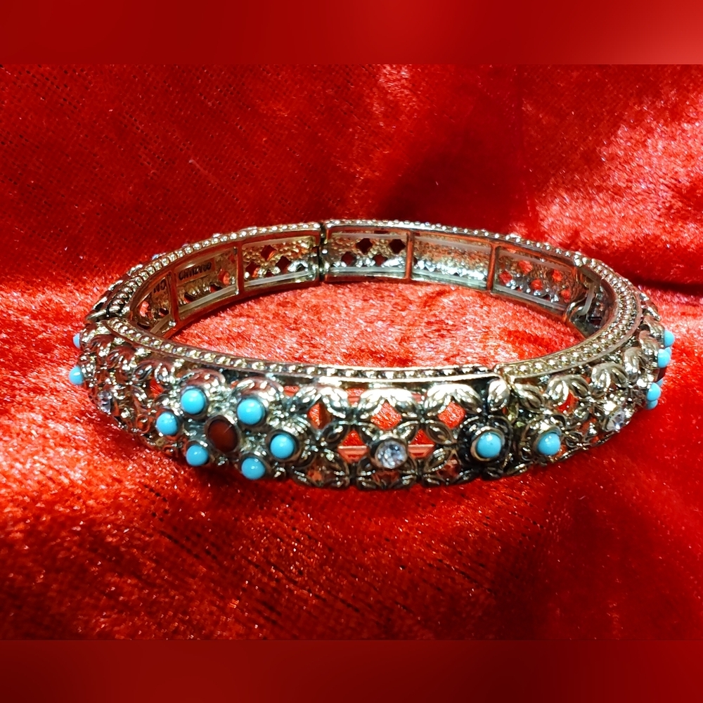 Vintage Graziano Gold Tone & Turquoise Bellotini Beads Stretch Bracelet
